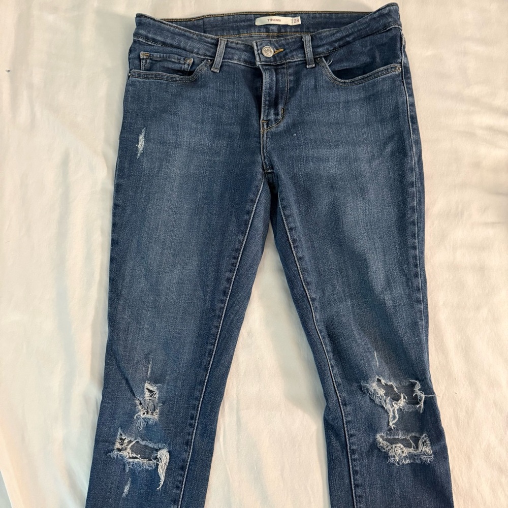 Levi's 711 Skinny Jeans Dark Blue Ripped